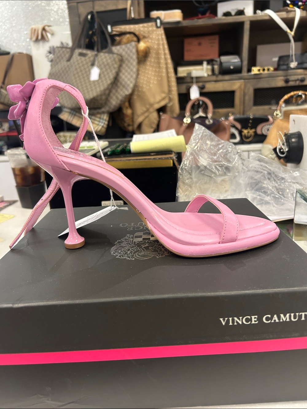 Vince Camuto Light Pink Slingback Stiletto Sandal with Bow Detail